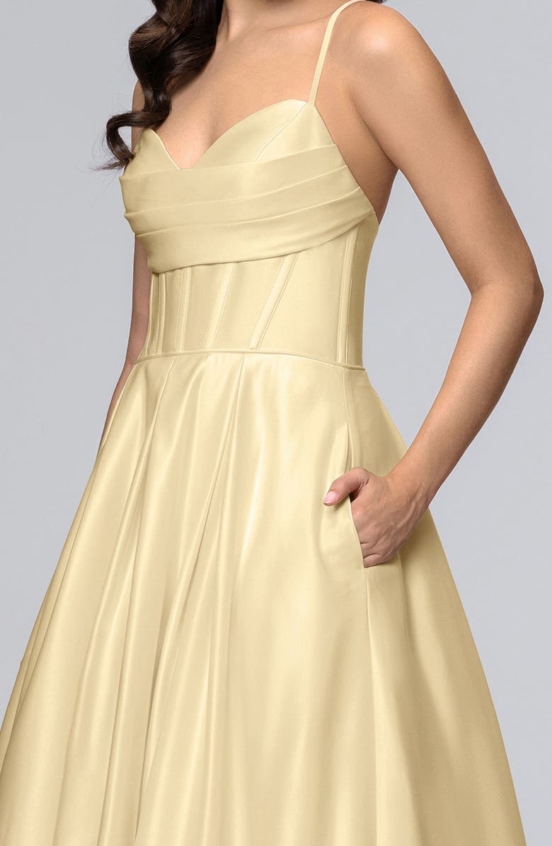 Blondie Nites Corset Bodice Satin A-Line Gown, Alternate, color, Butter