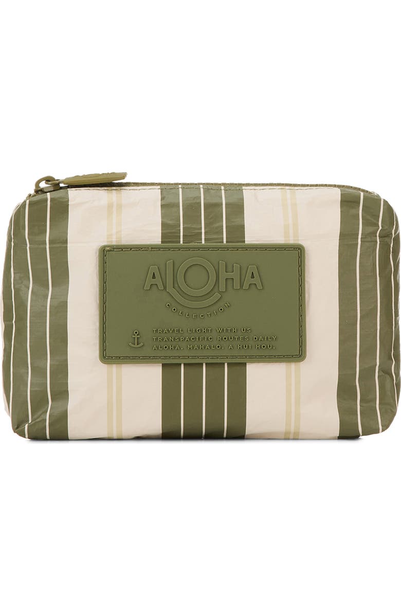Aloha Collection Mini Market Stripe Water Resistant Tyvek<sup>®</sup> Zip Pouch, Main, color, Olive/ Sandstone