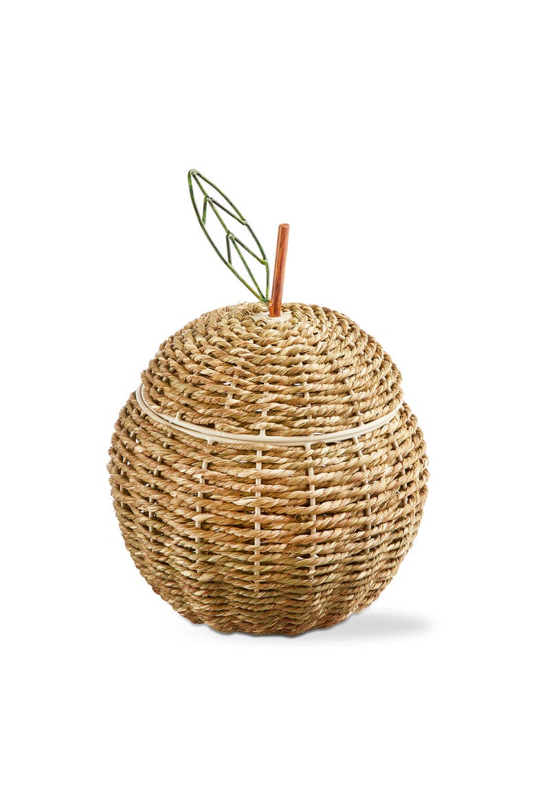 Apple Lidded Basket Natural Seagrass Summer, Main, color, Brown