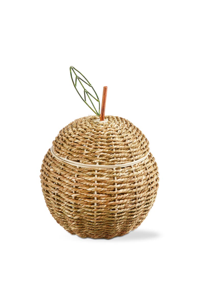 tag Apple Lidded Basket Natural Seagrass Summer, Main, color, Brown