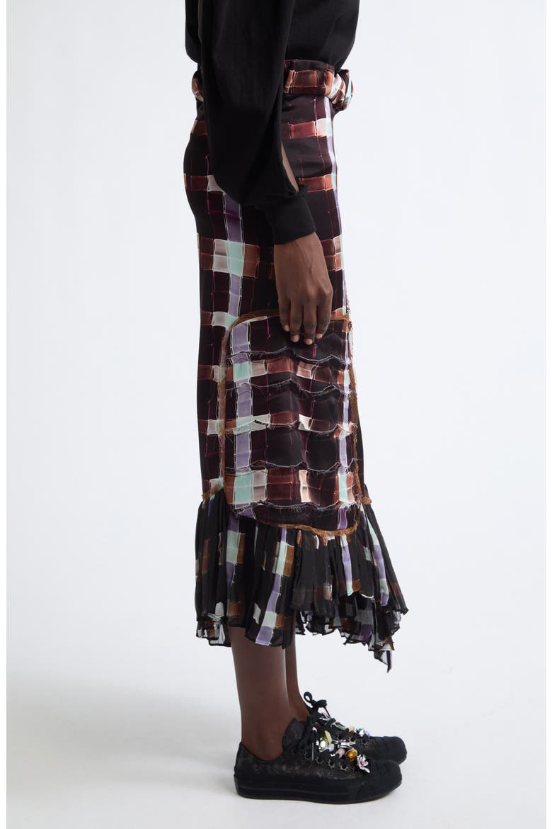 Lily Painted Plaid Asymmetric Satin Midi Skirt, Alternate, color, CHOCOLATE PAINTED PLAID