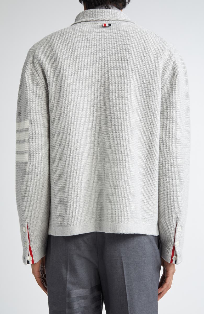 Thom Browne 4-Bar Waffle Knit Sweater Jacket, Alternate, color, Light Grey