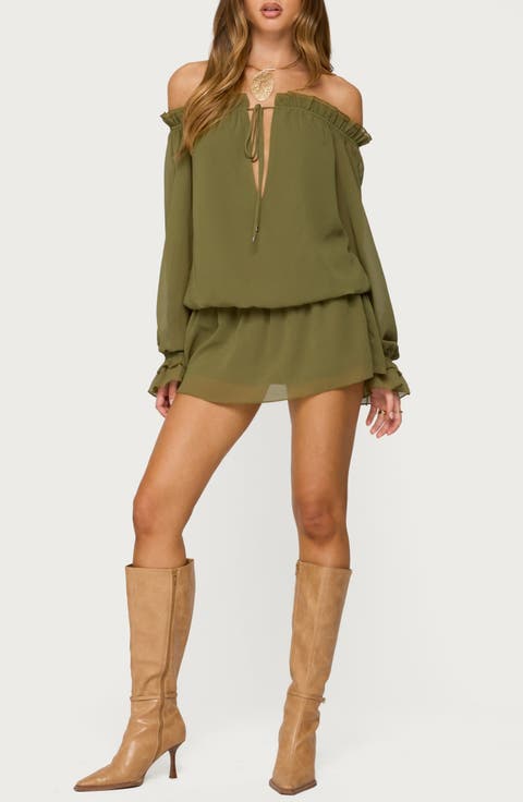 Delphine Off the Shoulder Long Sleeve Chiffon Romper