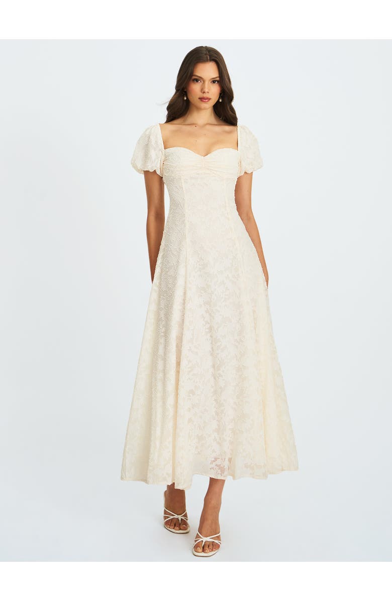 Miss Circle Pandora Bubble Sleeve Backless Maxi Dress, Main, color, White