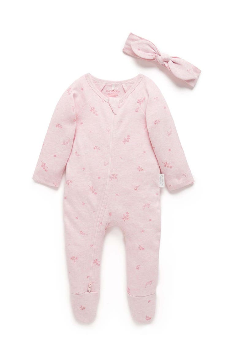 Zip Growsuit & Headband Set, Main, color, Pale Pink Blossom