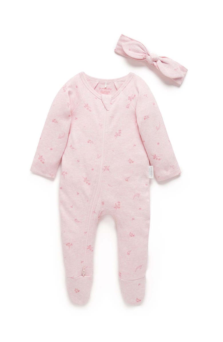 Purebaby Zip Growsuit & Headband Set, Main, color, Pale Pink Blossom