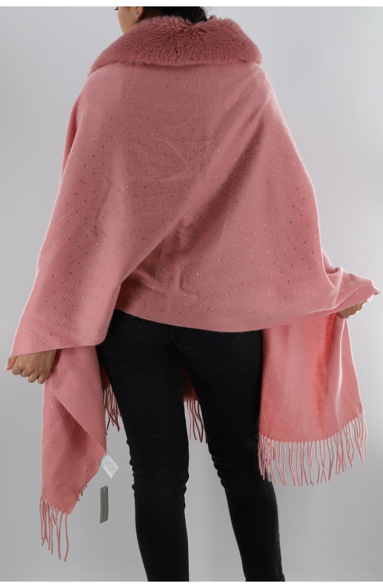La Fiorentina Embellished Wrap with Faux Fur-Pink, Alternate, color, Pink