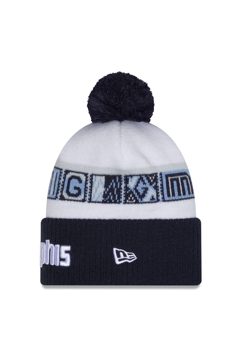Men's New Era Navy/White Memphis Grizzlies 2025/26 City Edition Cuffed Knit Hat with Pom, Alternate, color, Navy