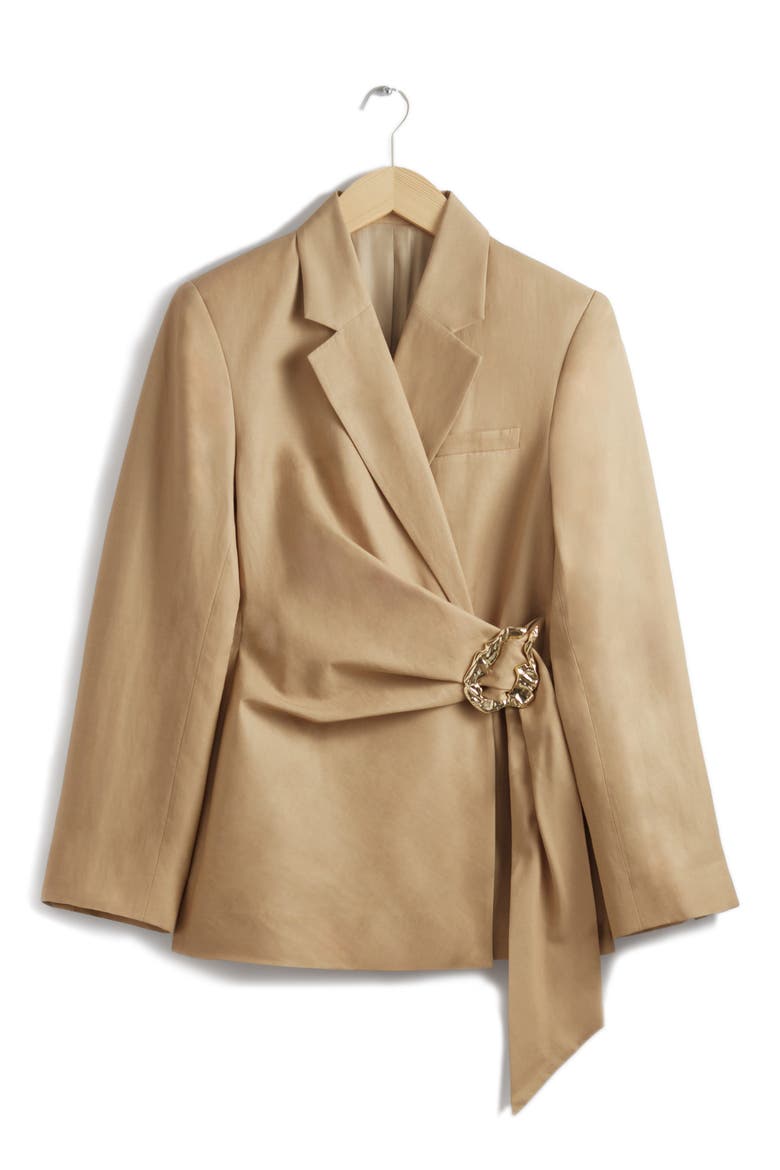 Side Belt Blazer, Main, color, BEIGE MEDIUM DUSTY