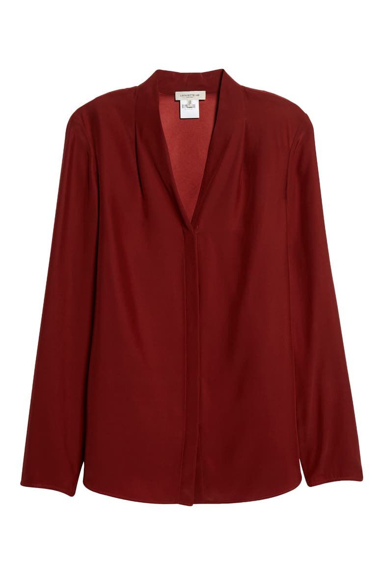 V-Neck Silk Button-Up Shirt, Alternate, color, WINTER ROSE