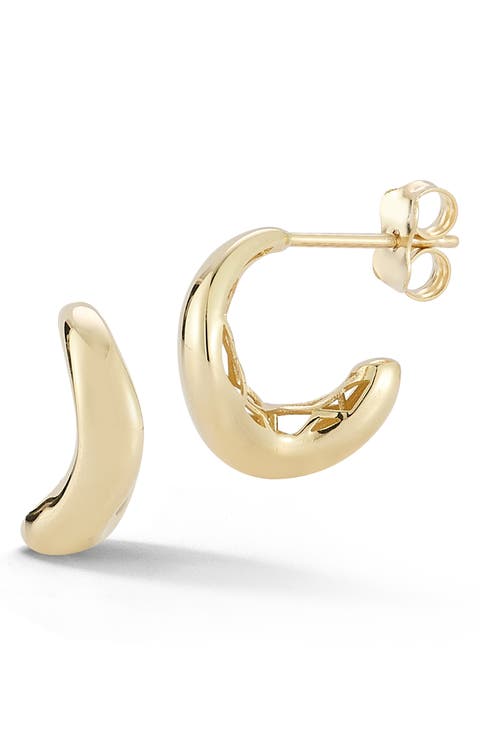 14K Gold Puff Hoop Earrings