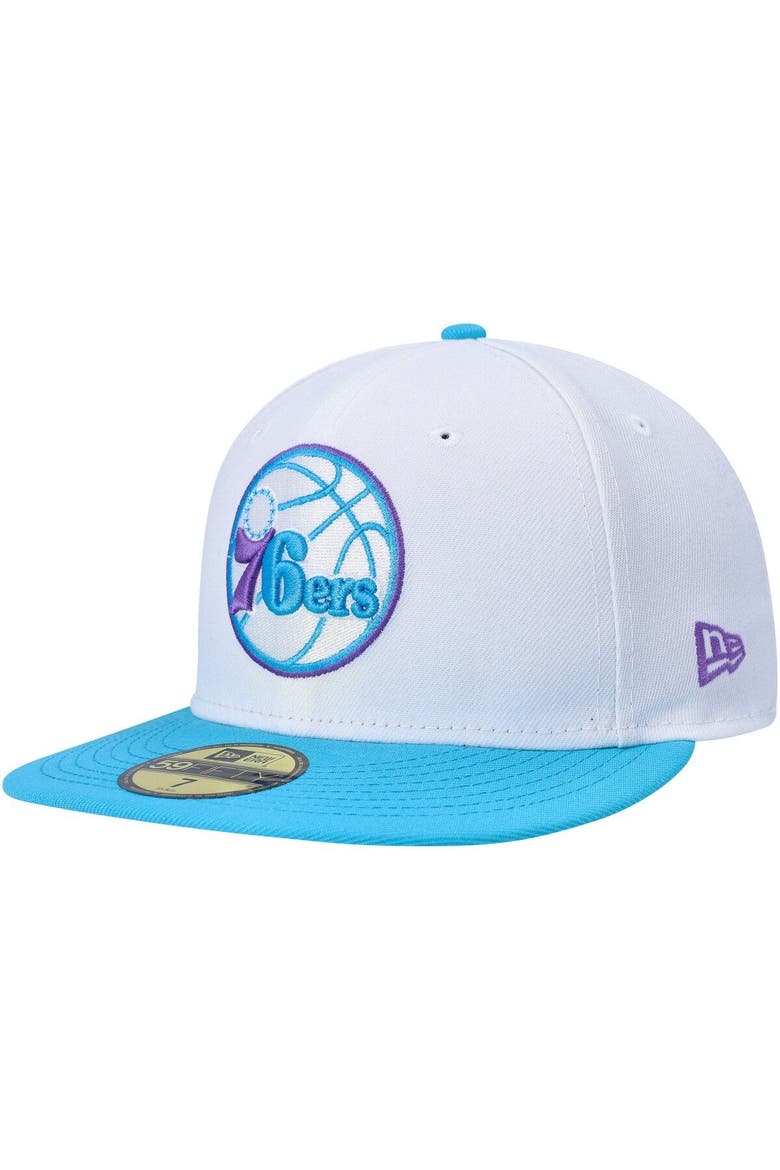 Men's New Era White Philadelphia 76ers Vice Blue Side Patch 59FIFTY Fitted Hat, Alternate, color, White