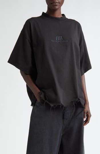 Balenciaga Logo Embroidered Shredded Cotton T-Shirt | Nordstrom