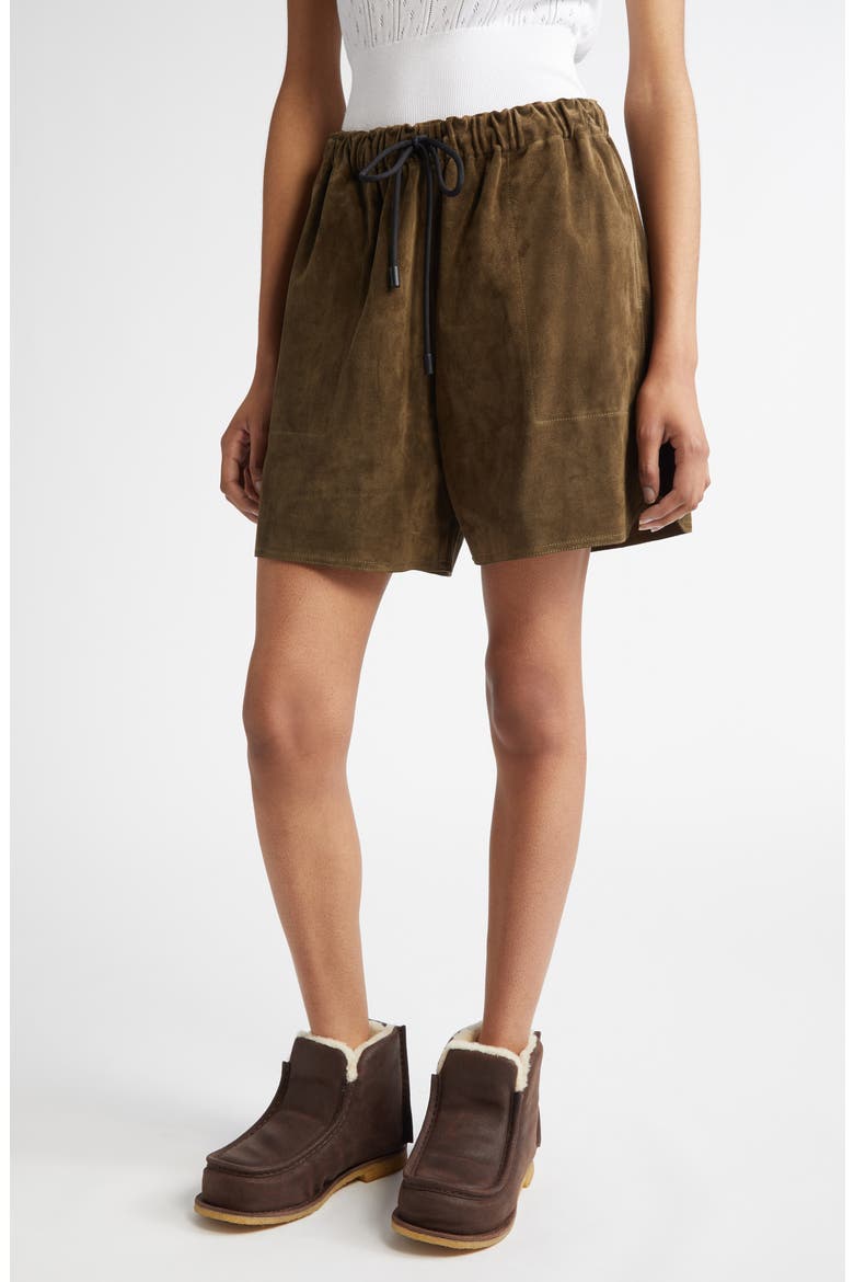 Suede Drawstring Waist Shorts, Main, color, KHAKI