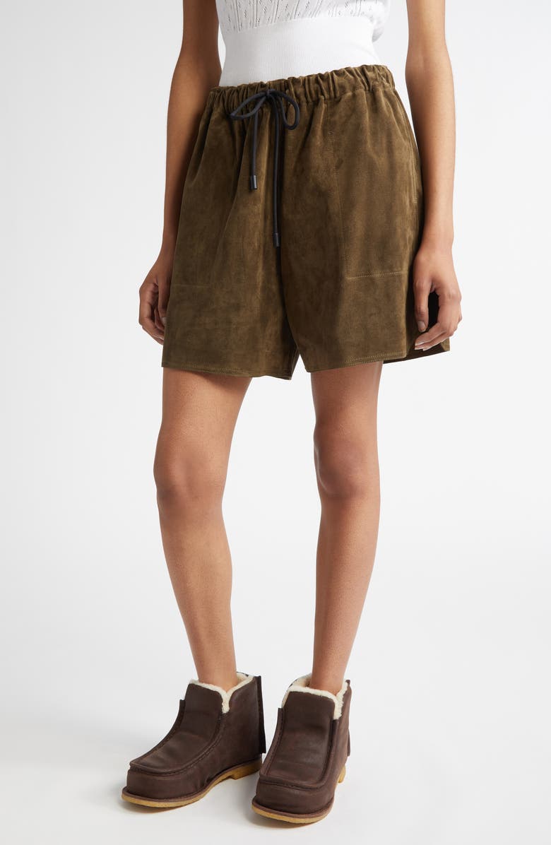 JW Anderson Suede Drawstring Waist Shorts, Main, color, 