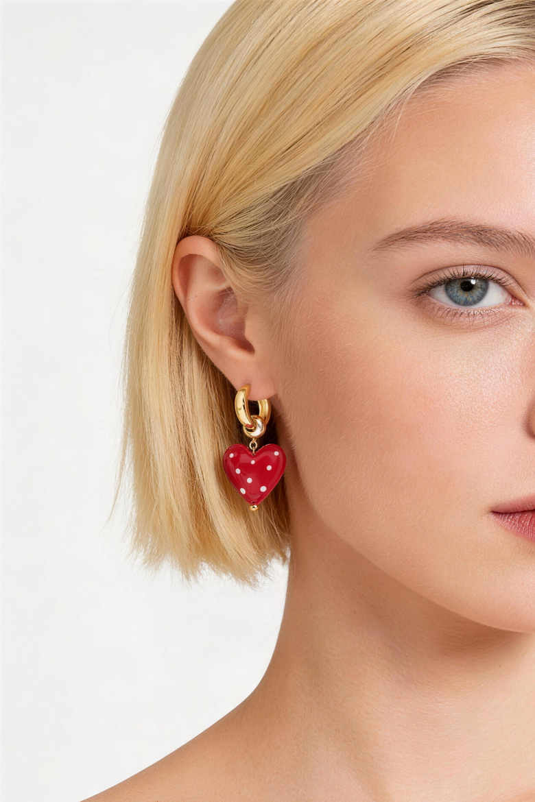 Esmée Red Dot Murano Heart Drop Earrings, Alternate, color, Red