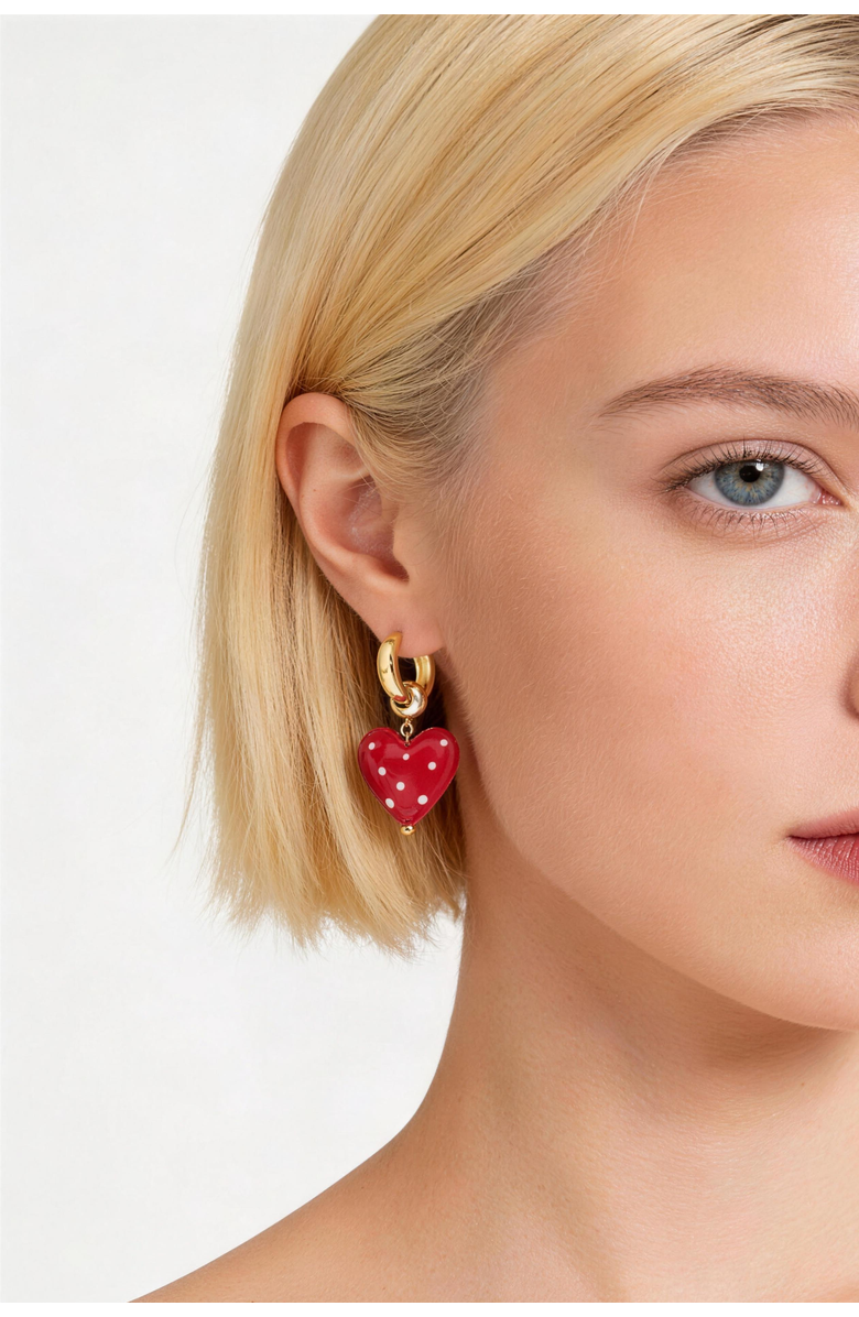 Classicharms Esmée Red Dot Murano Heart Drop Earrings, Alternate, color, Red