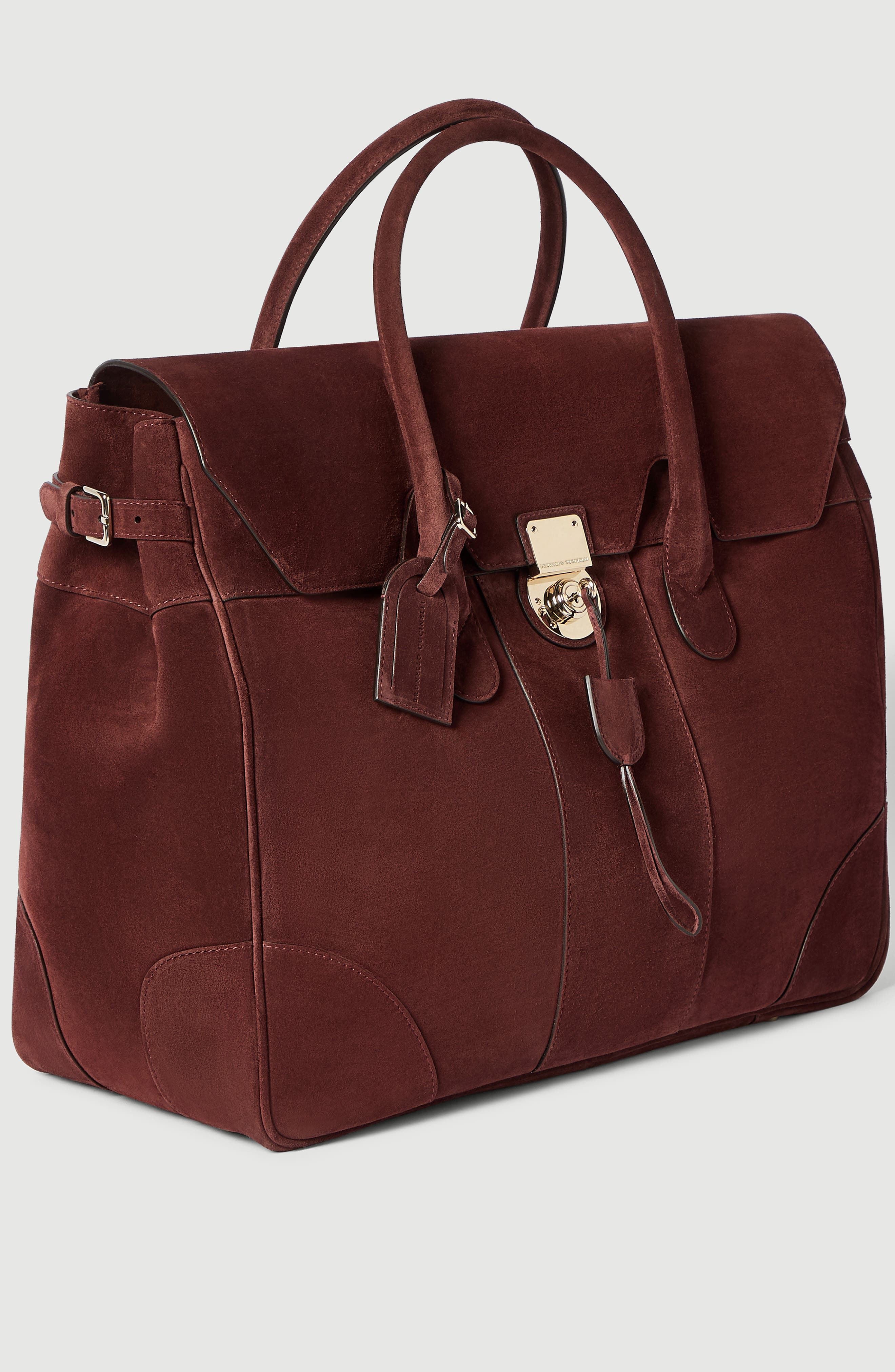 Brunello Cucinelli Suede boston bag, Alternate, color, Burgundy