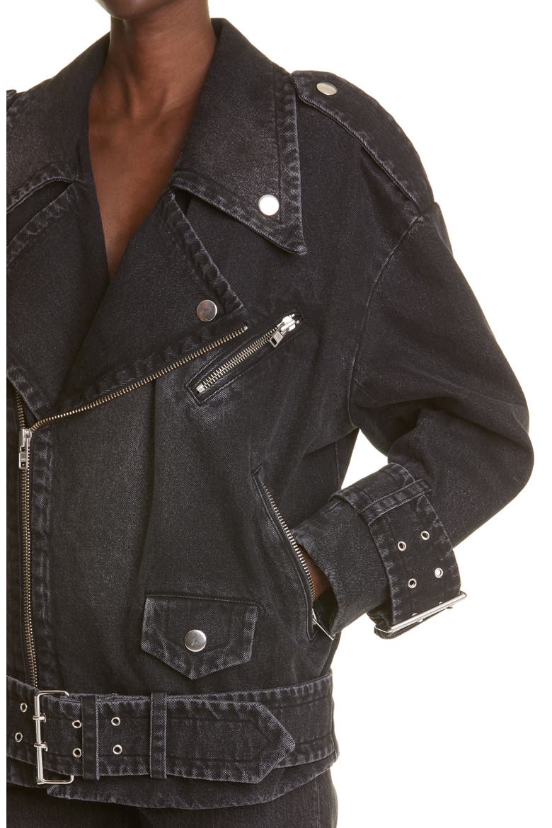 Oversize Denim Moto Jacket, Alternate, color, BLACK