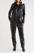 Longchamp Croc Embossed Leather Trousers with Shearling Trim