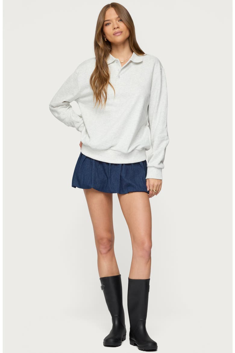 Scholar Oversize Cotton Blend Polo Sweatshirt, Alternate, color, GRAY-MELANGE