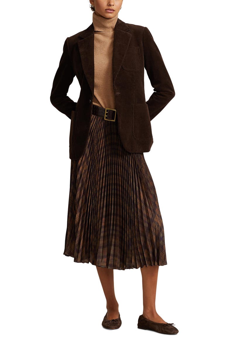 Pleated Crepe Recycled Polyester Midi Skirt, Alternate, color, 1486 YELLOW MULTI PLAID