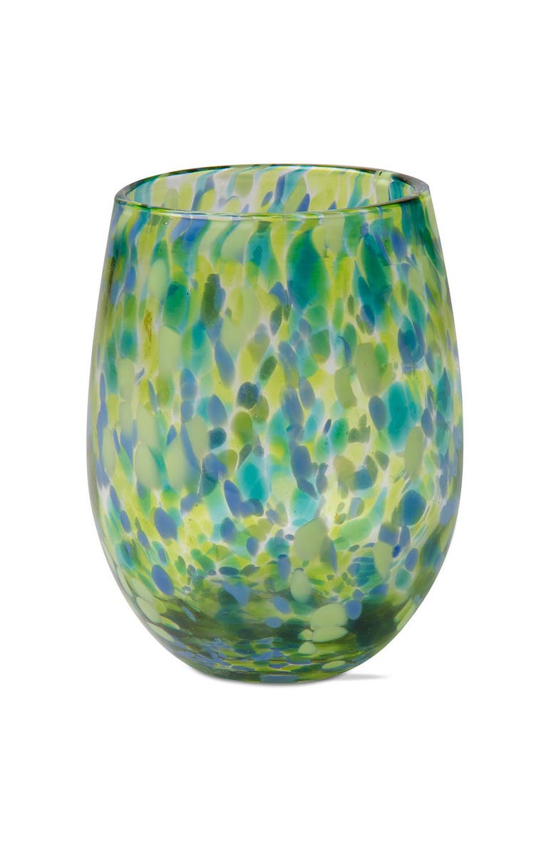 tag Confetti Glass Stemless Drinkware Set of 2 Green Blue, Alternate, color, Green