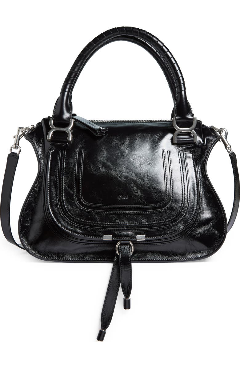 Chloé Medium Marcie Leather Satchel, Main, color, 001 Black