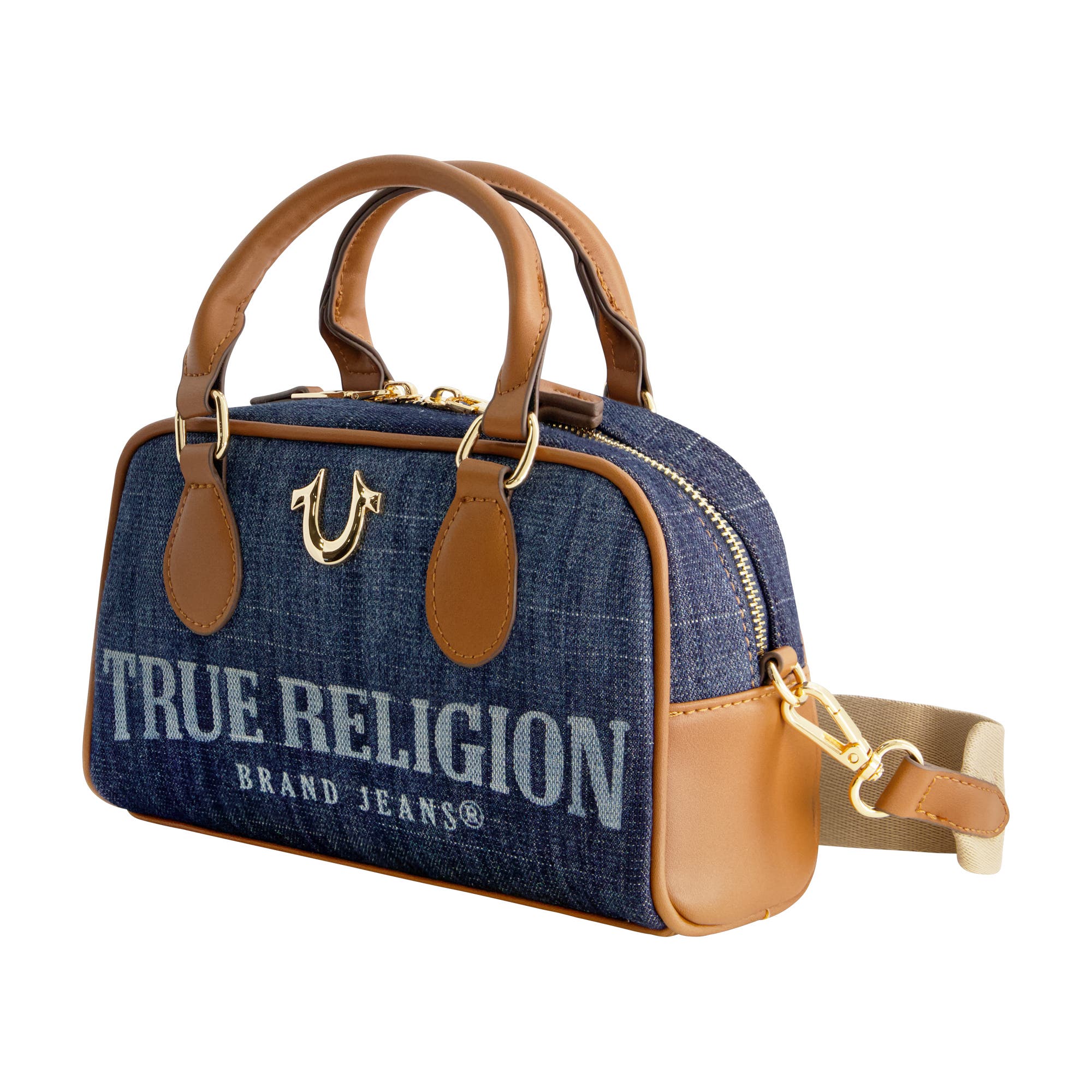True Religion Denim Logo Mini Satchel Crossbody Bag, Alternate, color, Dark Denim