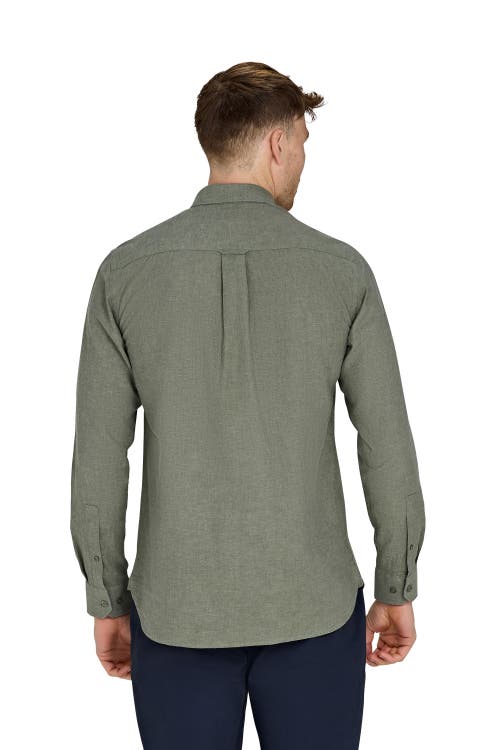 Raging Bull Long Sleeve Linen Shirt In Green