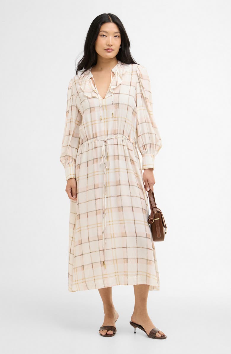 Barbour Asker Windowpane Plaid Long Sleeve Dress, Alternate, color, Silver Peony Painted Check