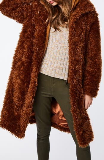 Shaggy Faux Fur Coat with Removable Hooded Insert