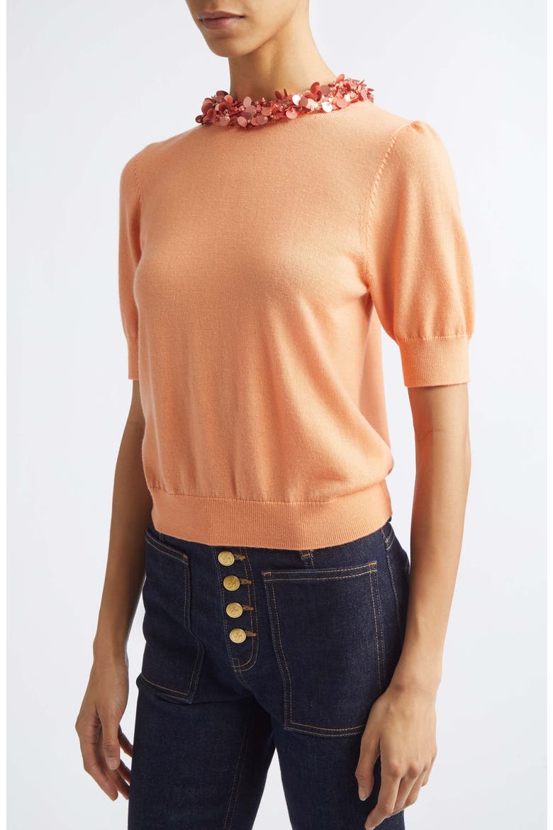Jude Embellished Wool Sweater, Alternate, color, CORAL ORANGE