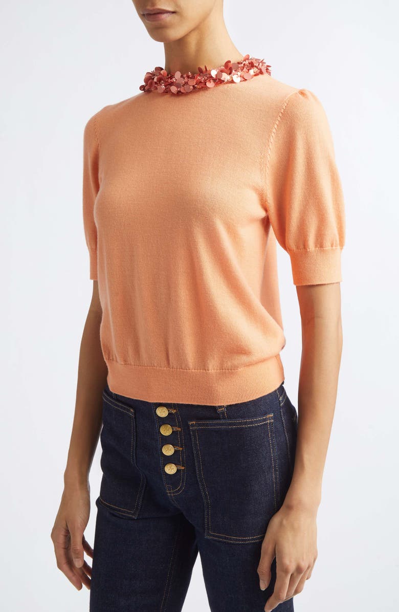 Ulla Johnson Jude Embellished Wool Sweater, Alternate, color, Coral Orange