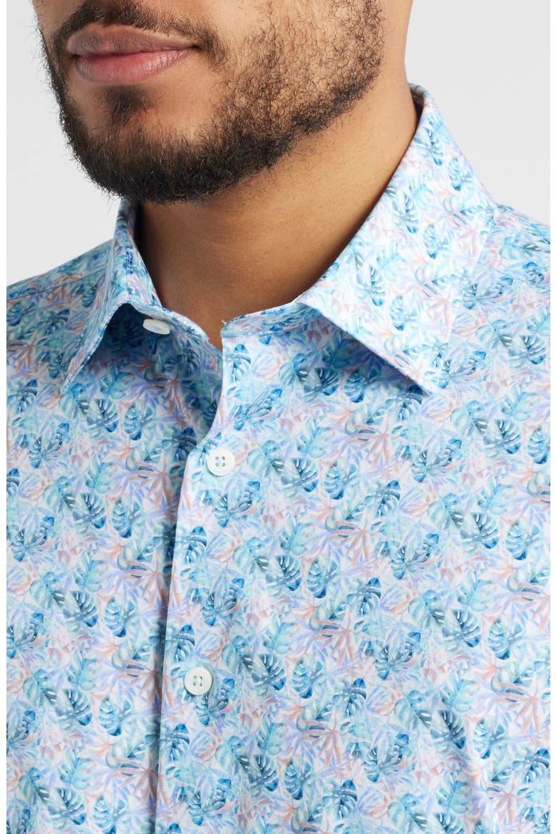Miles OoohCotton® Solid Short Sleeve Button-Up Shirt, Alternate, color, TURQUOISE