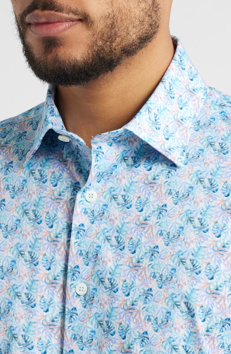 Bugatchi Miles OoohCotton<sup>®</sup> Solid Short Sleeve Button-Up Shirt, Alternate, color, Turquoise