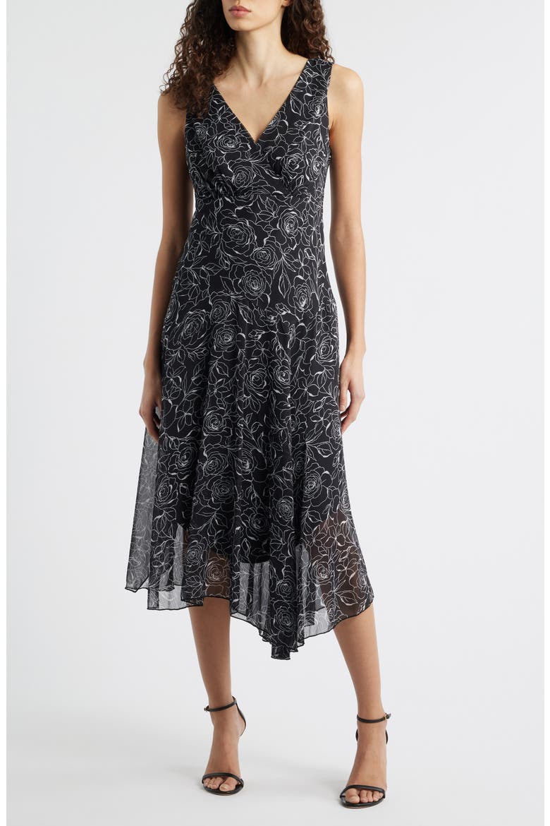 Sleeveless Asymmetric Hem Yoryu Dress, Main, color, BLACK