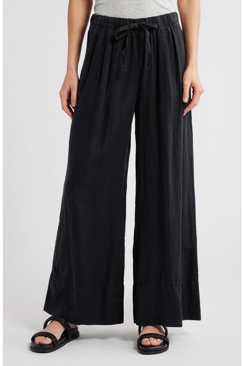 Wide Leg Linen Pants, Main, color, BLACK