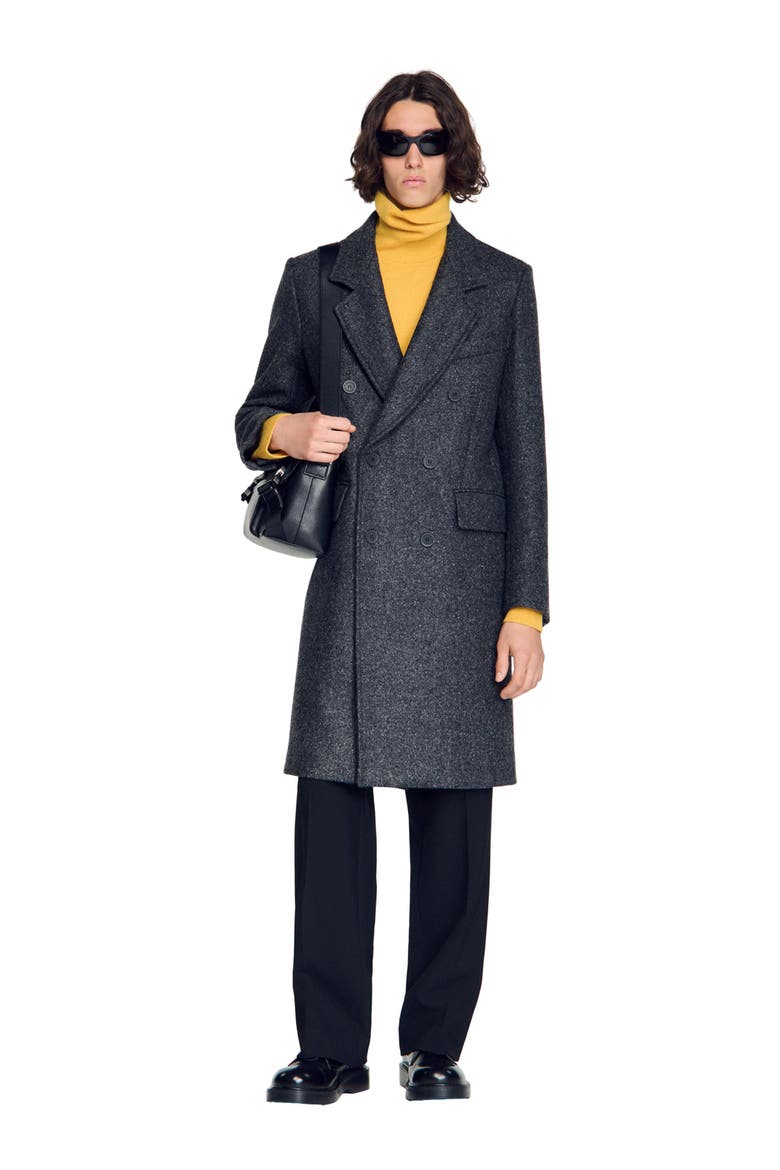 Double-breasted virgin wool coat, Alternate, color, Mocked grey