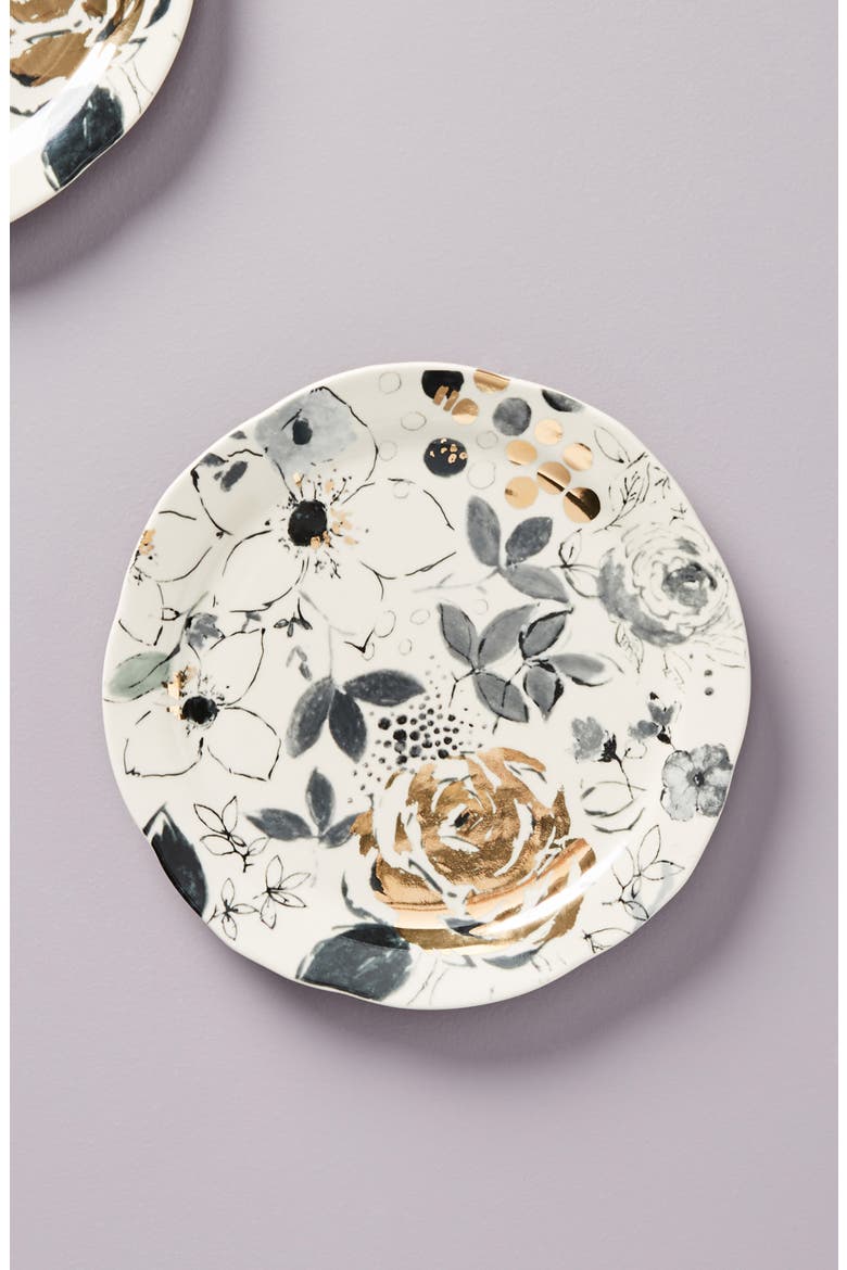 Anthropologie Set of 4 Side Plates, Alternate, color, PINK/ BLACK