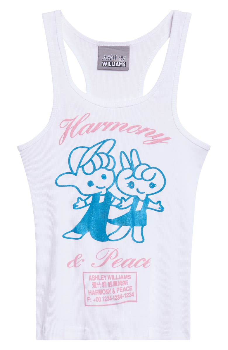 Ashley Williams Harmony & Peace Rib Graphic Tank, Alternate, color, White
