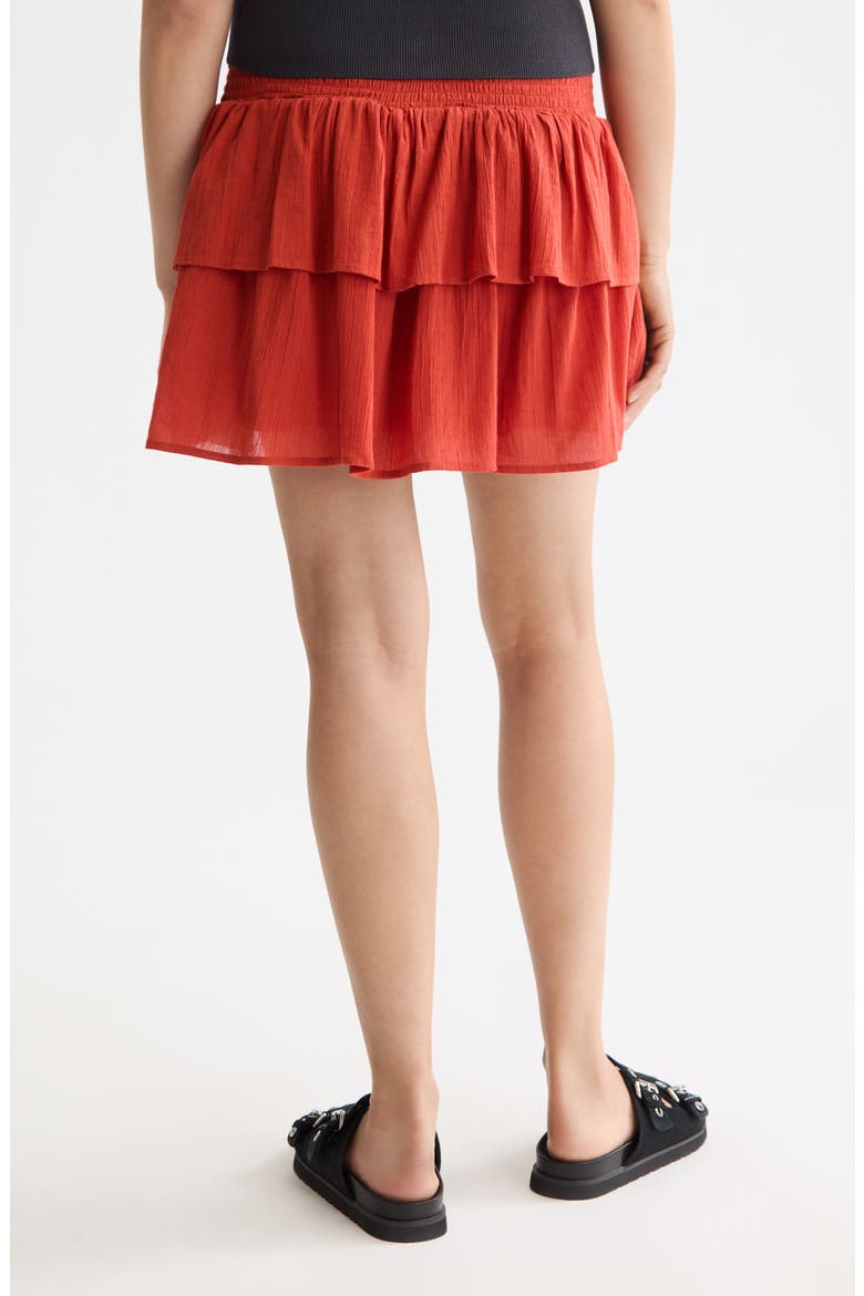 Crinkle Gauze Tiered Cotton Miniskirt, Alternate, color, KETCHUP