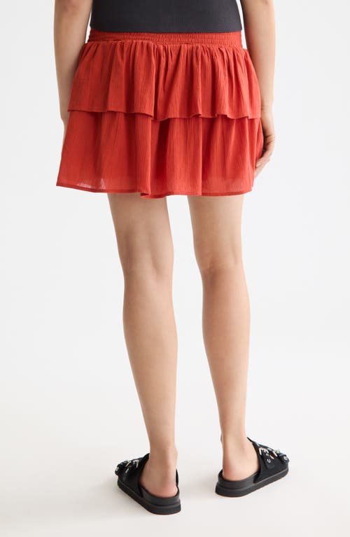 Scotch & Soda Crinkle Gauze Tiered Cotton Miniskirt In Red