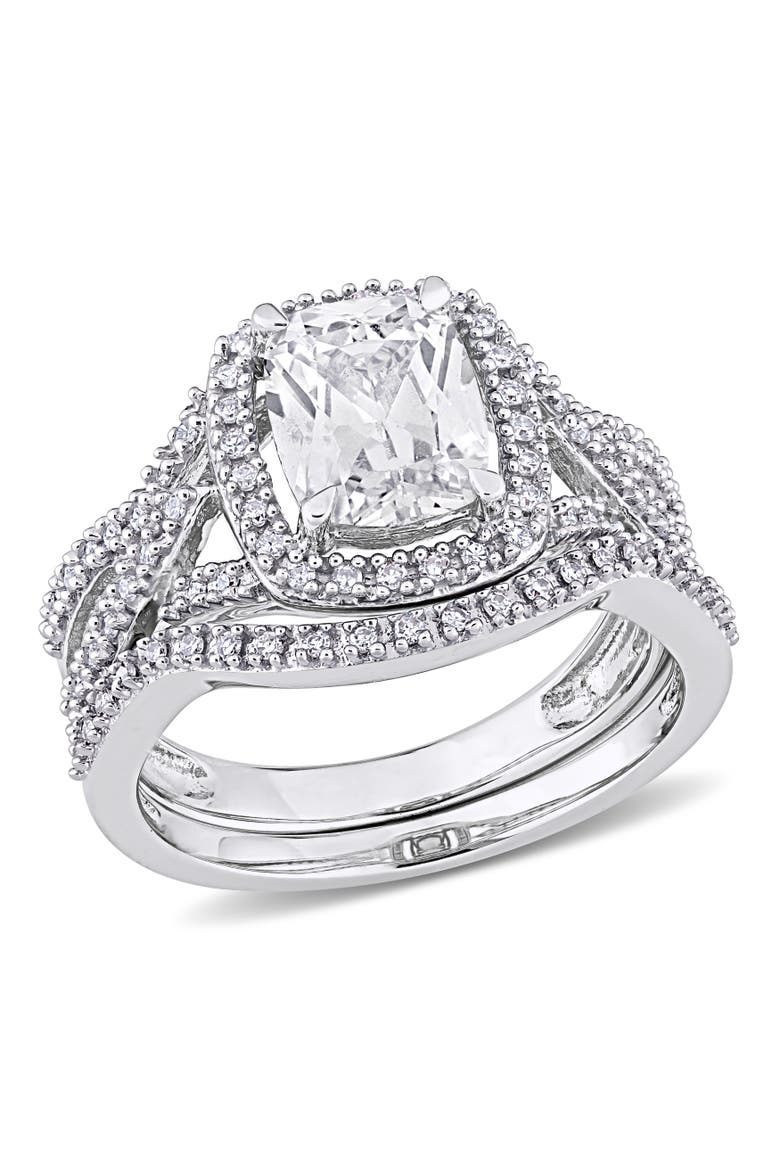 Lab-Created White Sapphire & Diamond Ring Set, Main, color, 10k White Gold