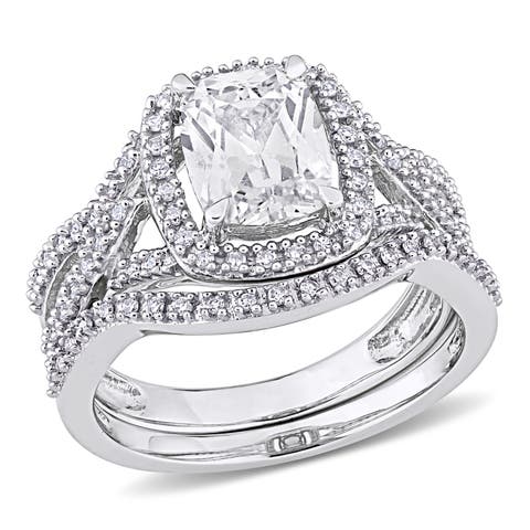 Lab-Created White Sapphire & Diamond Ring Set