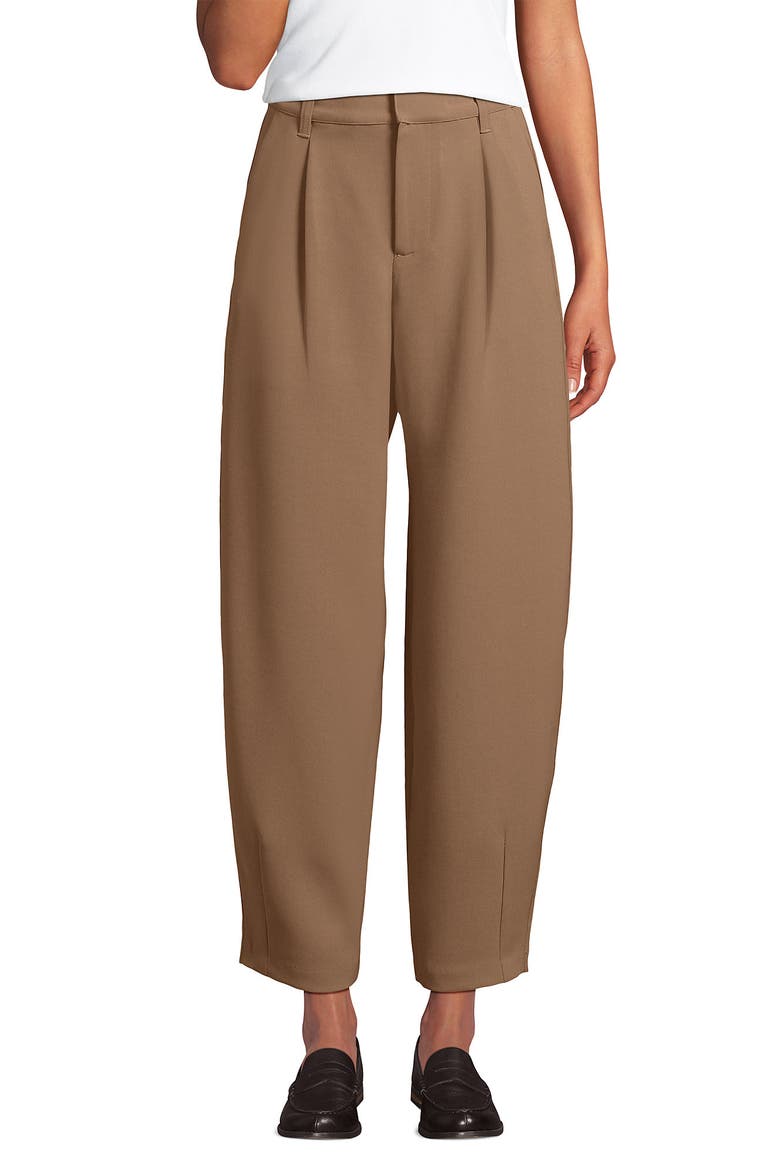 Crepe High Rise Pleated Barrel Leg Ankle Pants, Alternate, color, Honey Beige