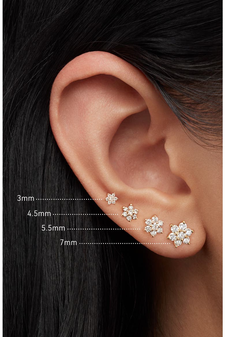 Diamond Flower Threaded Stud Earring, Alternate, color, WHITE GOLD