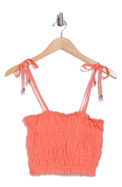 Shop Elan Tie Strap Smocked Crop Top In Coral