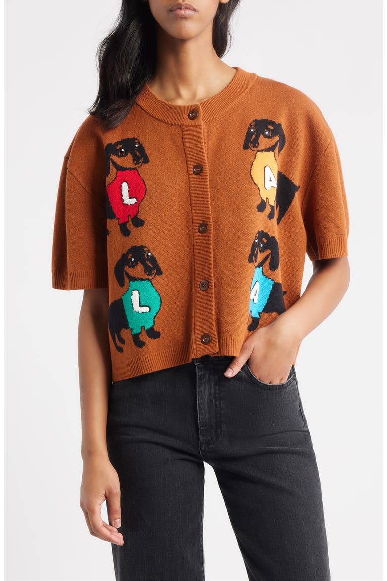 Weenie Dog Cardigan, Main, color, BROWN
