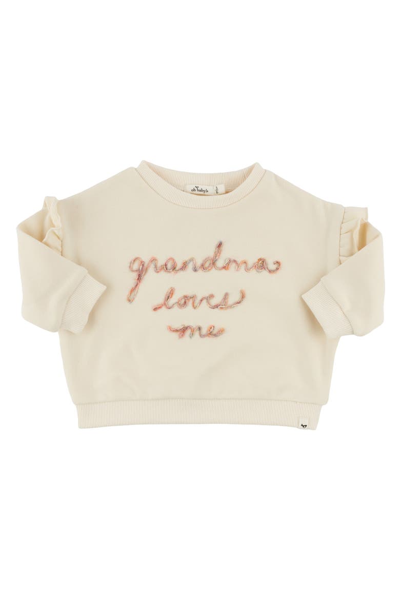 oh baby! Ruffle Slouch Grandma Loves Me Sweatshirt, Main, color, Natural